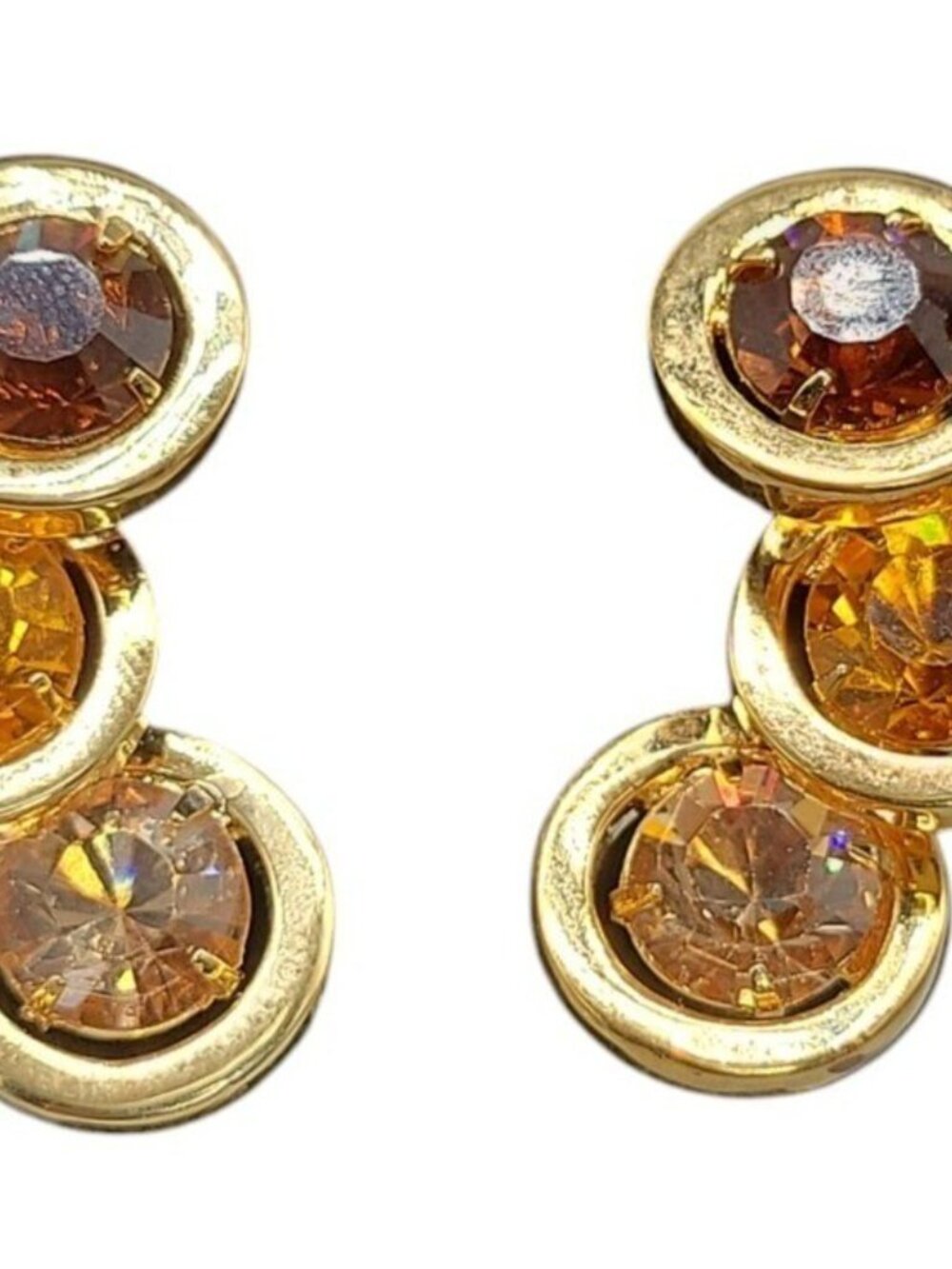 BH China Clip-On Earrings Amber & Brown Rhinestones Vintage Gold Tone - Picture 16 of 16